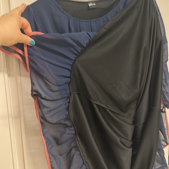 NWT Dress in Blue & Pink with lining, stretch, double frill, belt! Size UK M/L - Picture 12 of 14